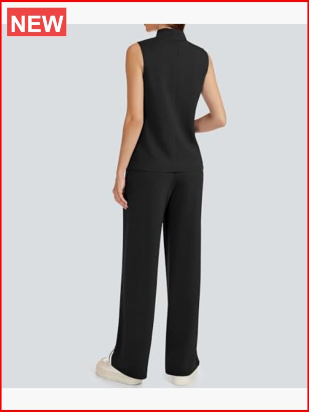 Women's 2 Piece Lounge Set Stripes Mock Neck Tank Top Wide Leg Pants Sweatsuit - Picture 5 of 7